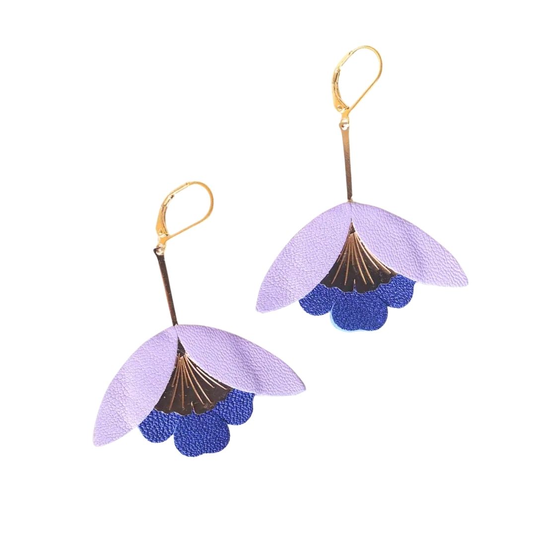Damen Ohrringe 'Ginkgo-Blüten' mauve/metallic blau