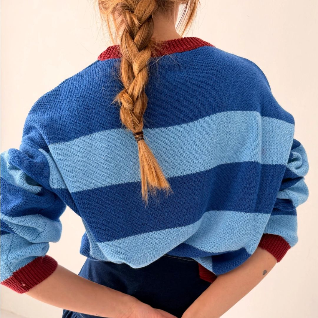 Damen Pullover Jersey Streifen 'Alexia' blau