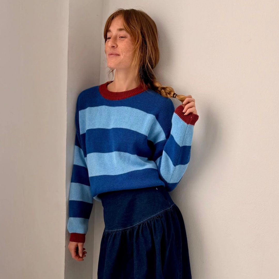 Damen Pullover Jersey Streifen 'Alexia' blau