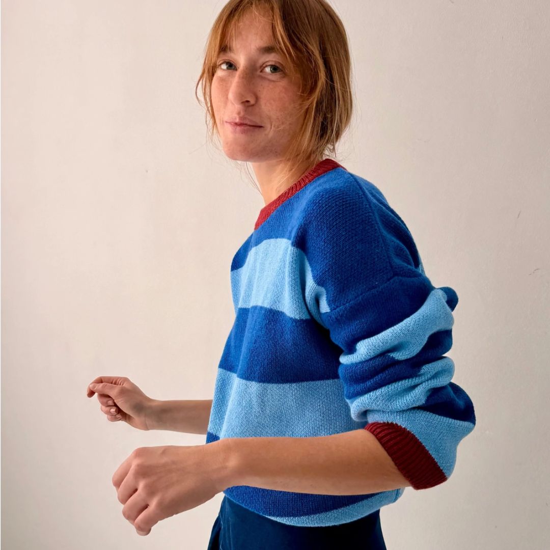 Damen Pullover Jersey Streifen 'Alexia' blau