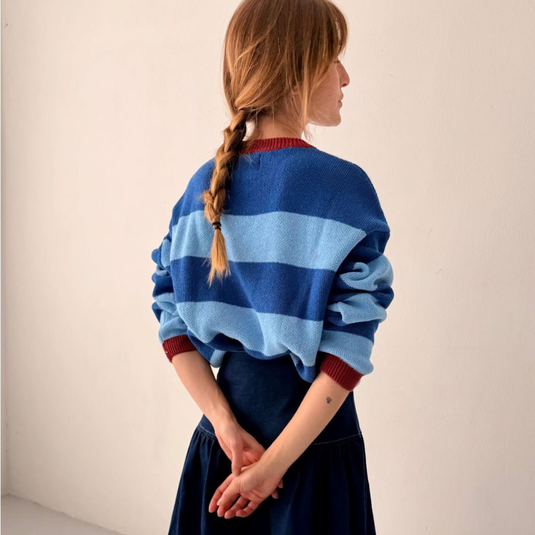 Damen Pullover Jersey Streifen 'Alexia' blau