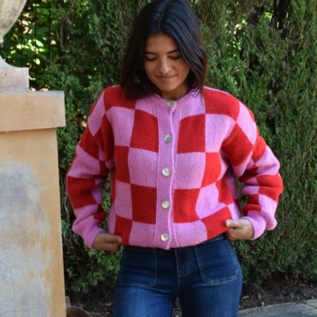 Damen Strickjacke 'Valentina' rot/rosa