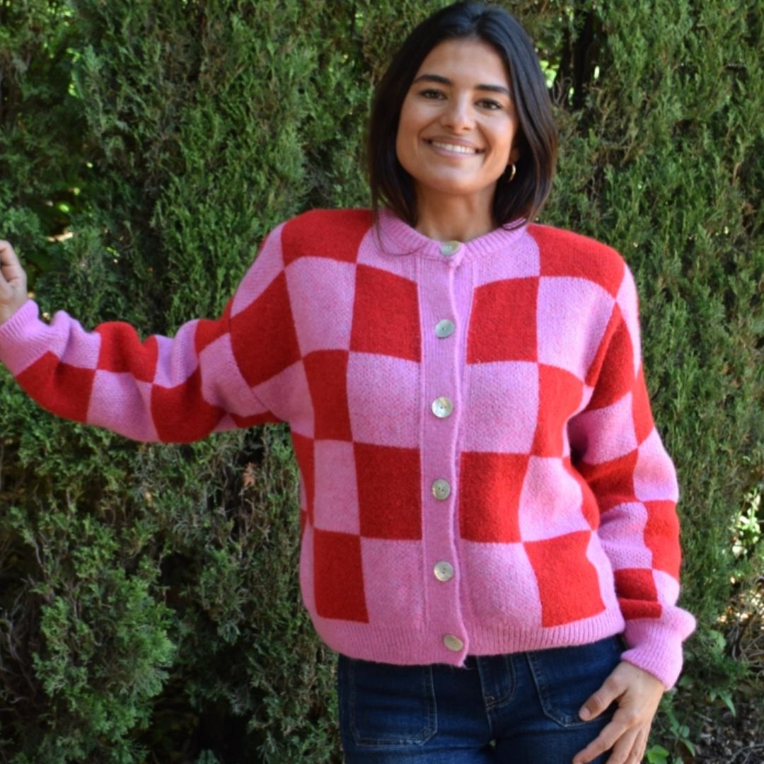Damen Strickjacke 'Valentina' rot/rosa