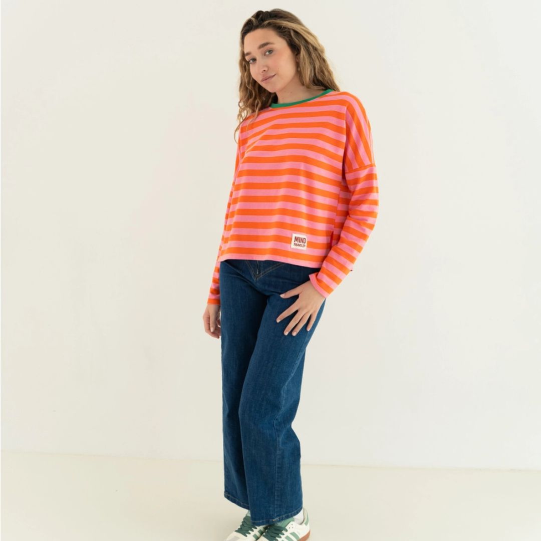 Damen T-Shirt LS 'Núria' rosa/orange