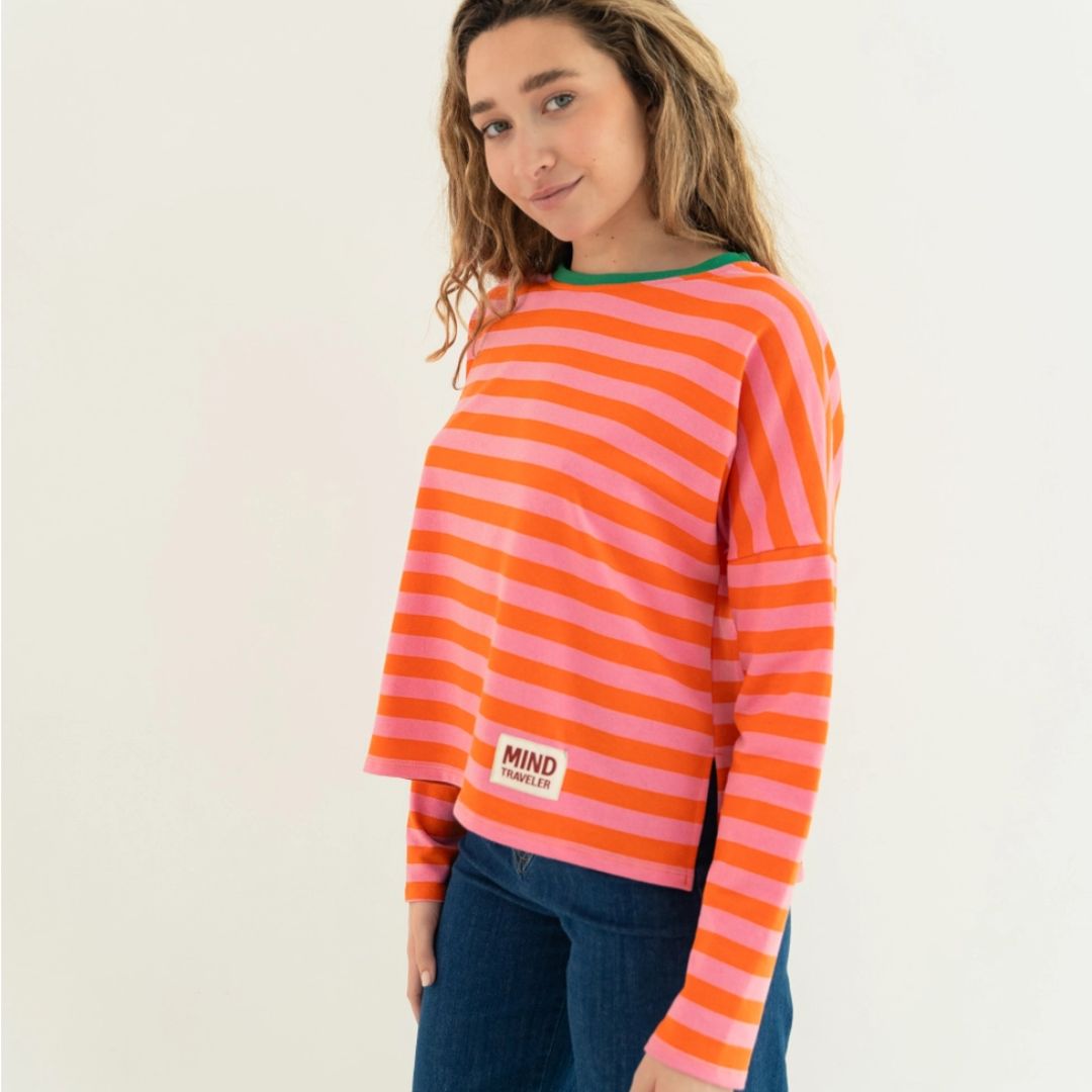 Damen T-Shirt LS 'Núria' rosa/orange