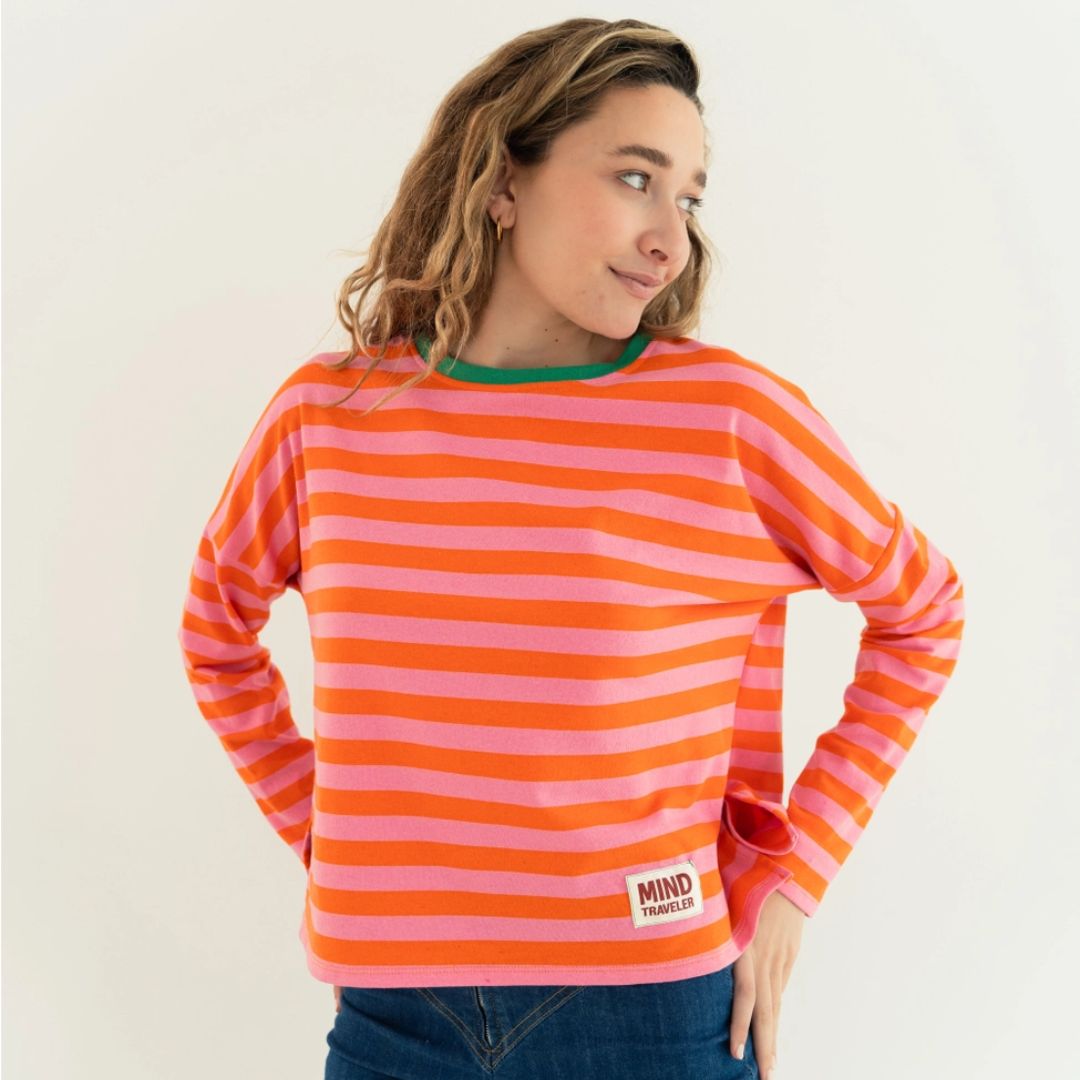 Damen T-Shirt LS 'Núria' rosa/orange