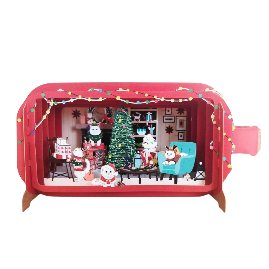 Dimensionale Pop Up Weihnachtskarte mit Umschlag 'Christmas Cats'