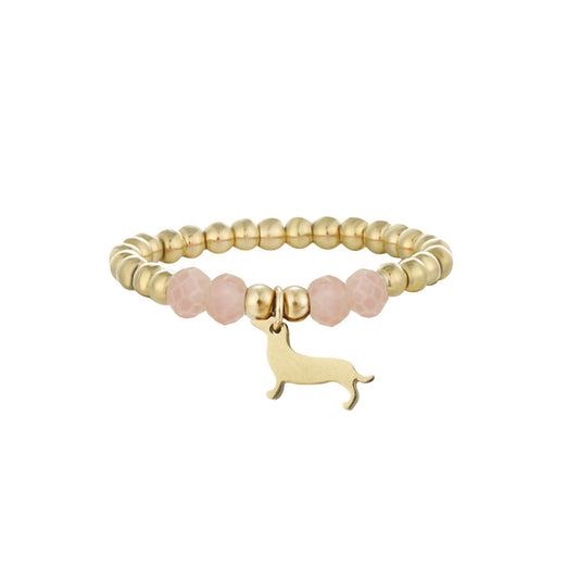 Elastischer Damen Ring mit Dackel Charm rosa
