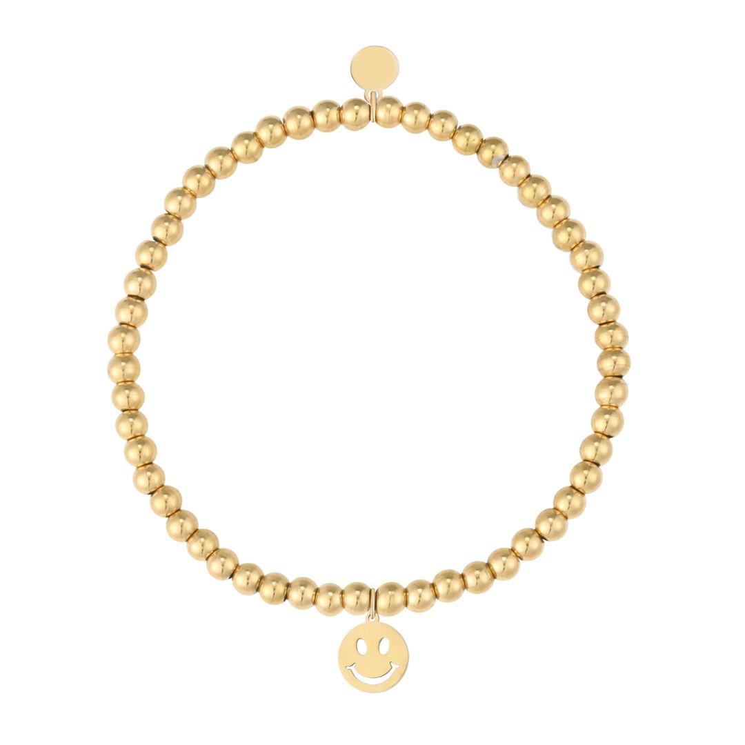 Elastisches Damen Armband mit Smiley-Charm gold