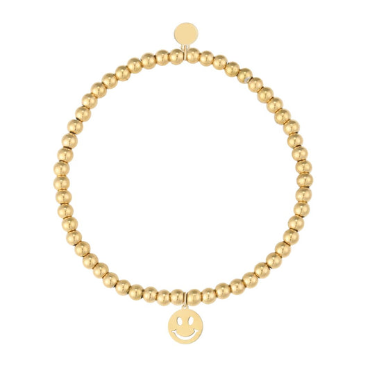 Elastisches Damen Armband mit Smiley-Charm gold