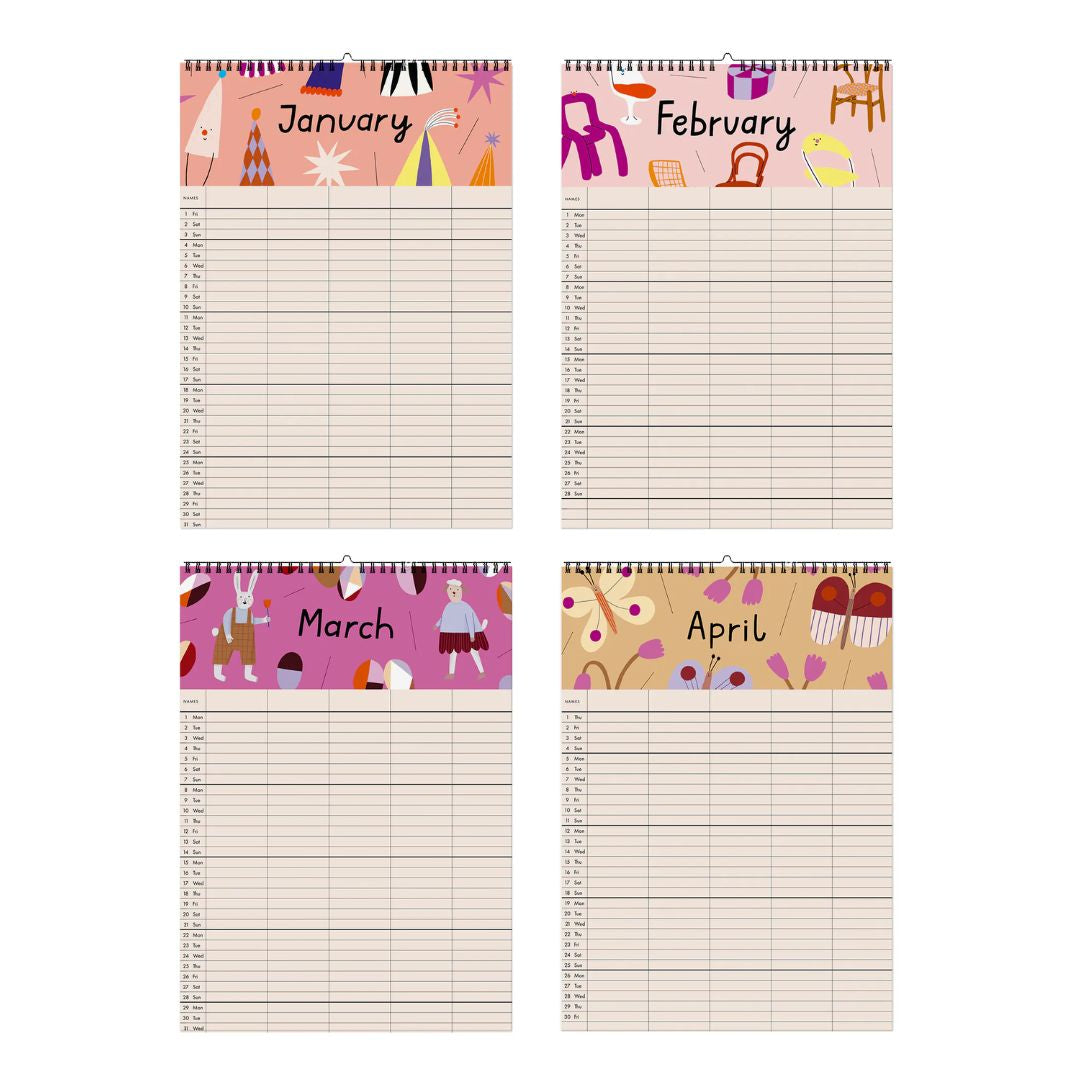 Familienkalender 2027 'Bunte Bande' inkl. Poster + 88 Sticker