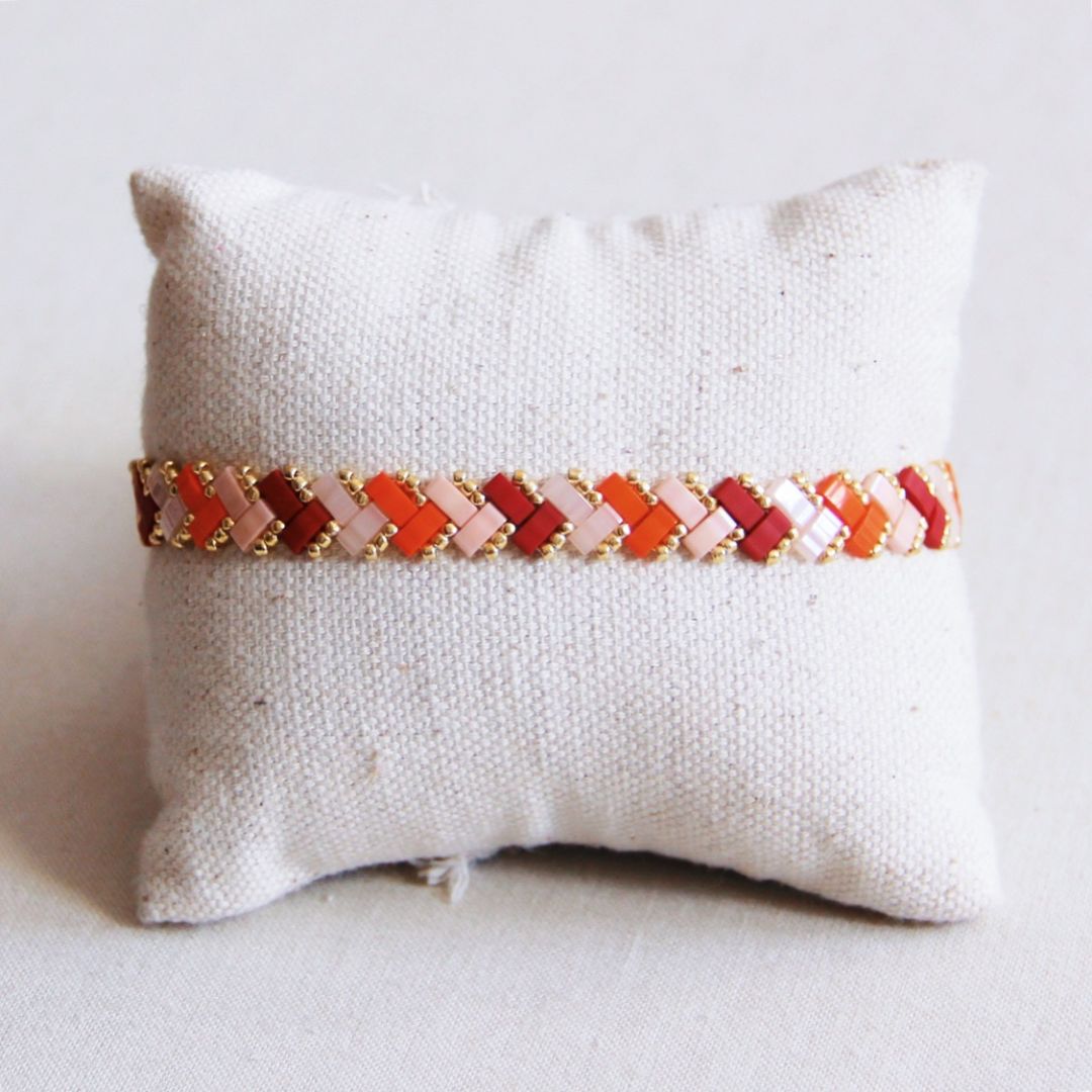 Geflochtenes Tila-Perlenarmband für Damen lachs/orange