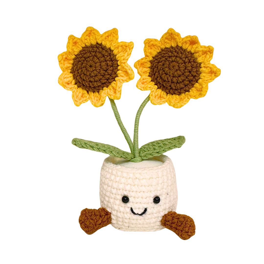 Gehäkelter Blumentopf 'Sonnenblumen-Design'