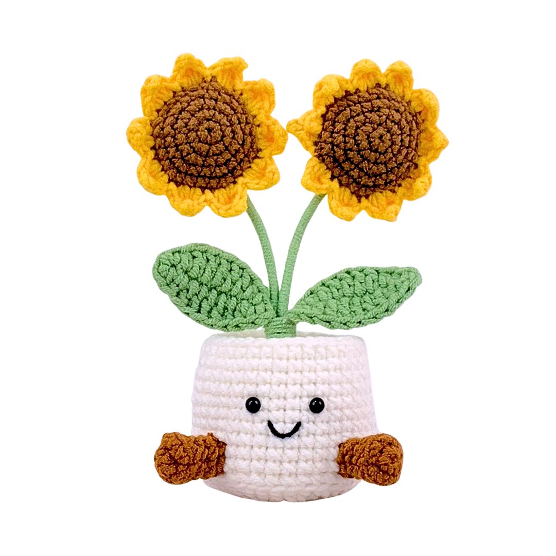 Gehäkelter Blumentopf 'Sonnenblumen-Design'
