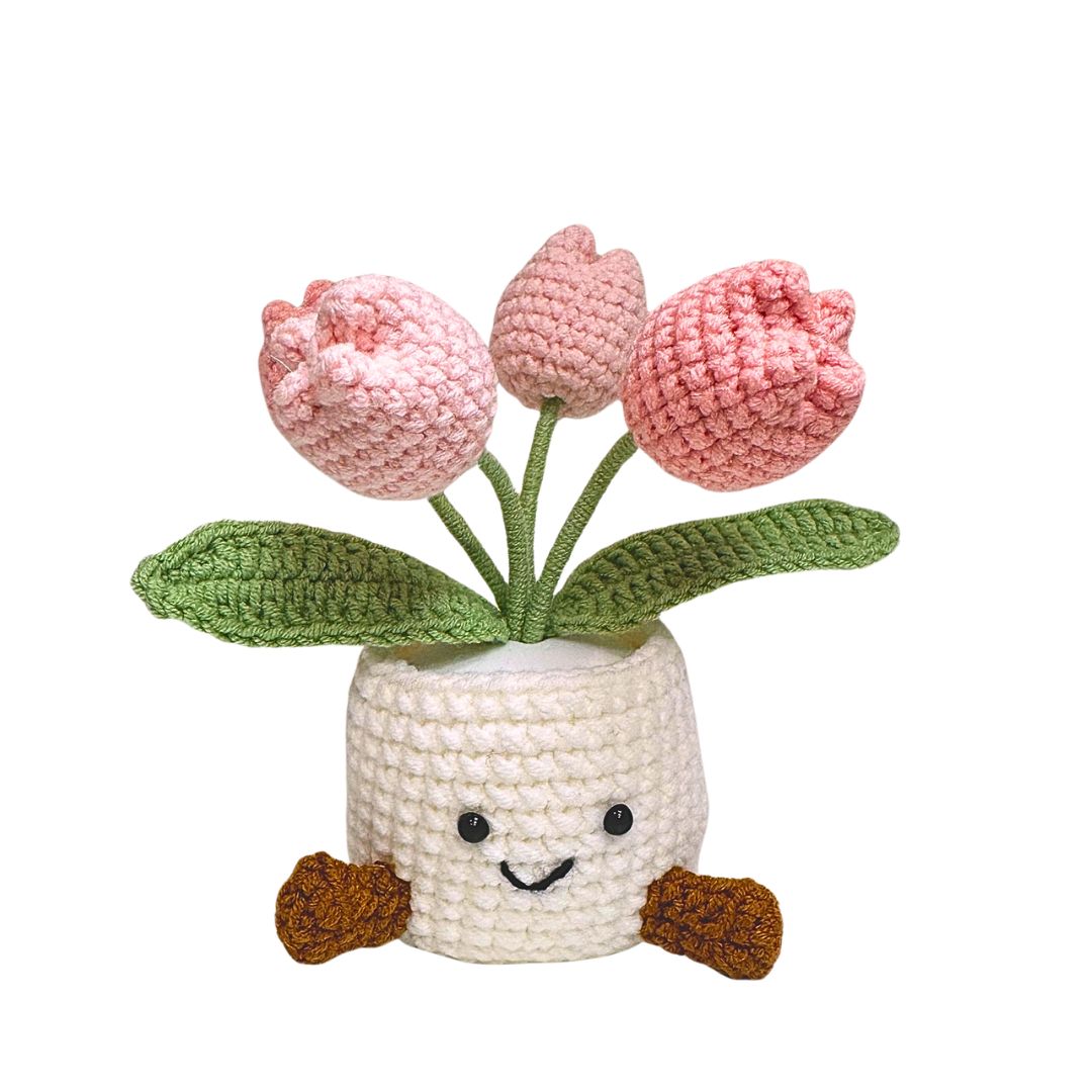 Gehäkelter Blumentopf 'Tulpen-Design'