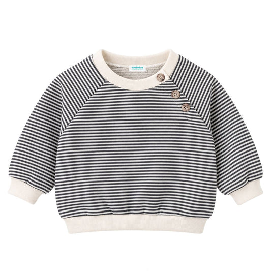 Sweatshirt gestreift mit Kontrastbündchen und Knöpfen grau