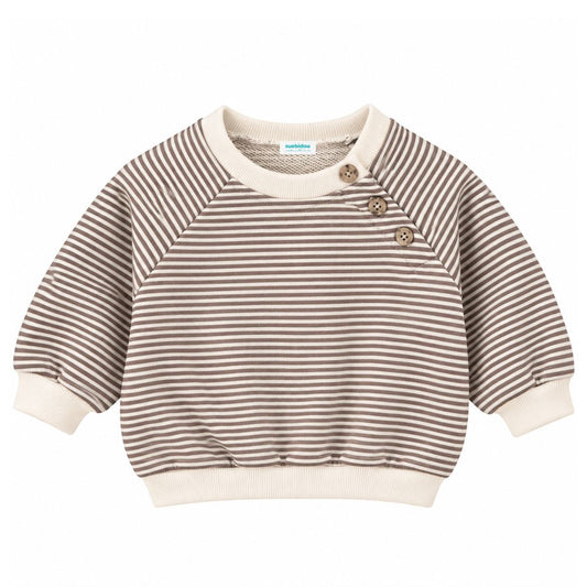 Sweatshirt gestreift mit Kontrastbündchen und Knöpfen braun