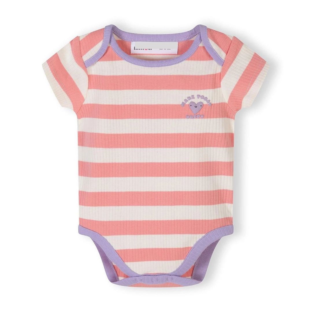 Gestreifter Baby Kurzarm-Body gerippt pastellfarben rosa