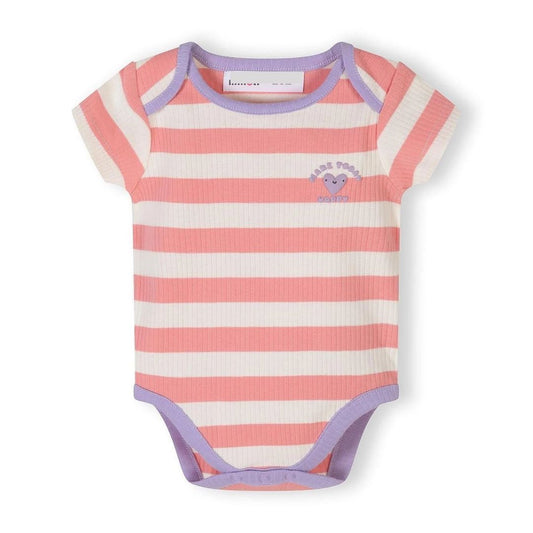Gestreifter Baby Kurzarm-Body gerippt pastellfarben rosa