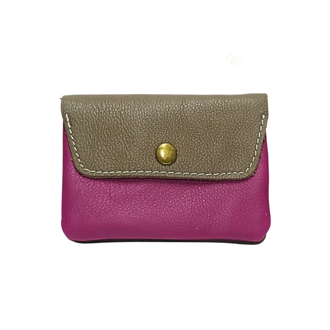 Upcyceltes Lederportemonnaie Colorblock khaki/bordeaux