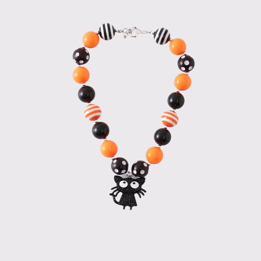 Chunky Halskette mit orangefarbener Halloween-Katze