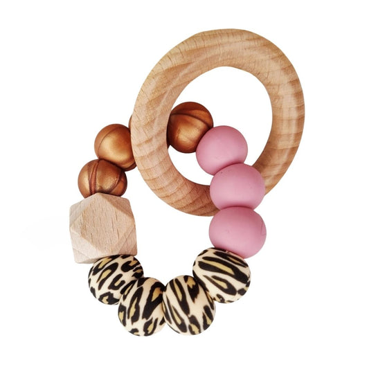 Happy Beißring 'Wild' leopard/bronze/altrosa
