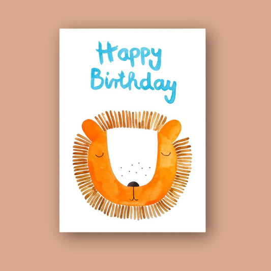 Postkarte "Happy Birthday" mit Löwe
