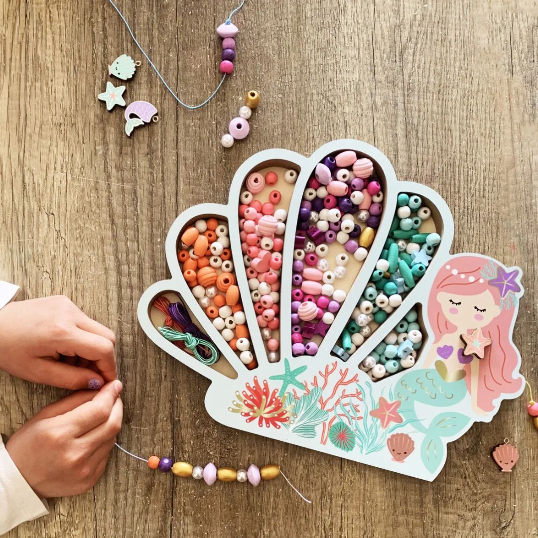 Holzperlen in Pastellfarben in Mermaidbox 400 Stück