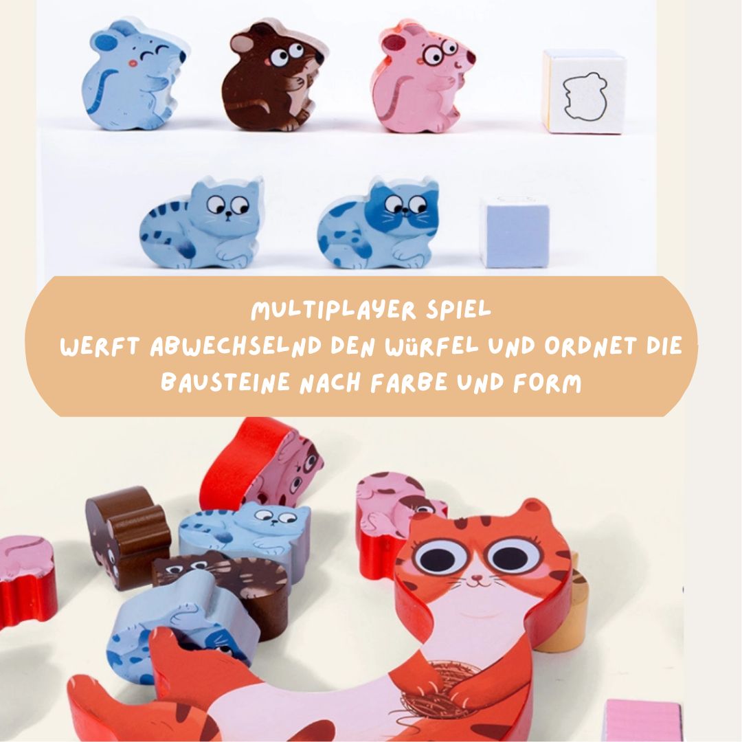 Holzstapel-Katzen-Balance-Spiel