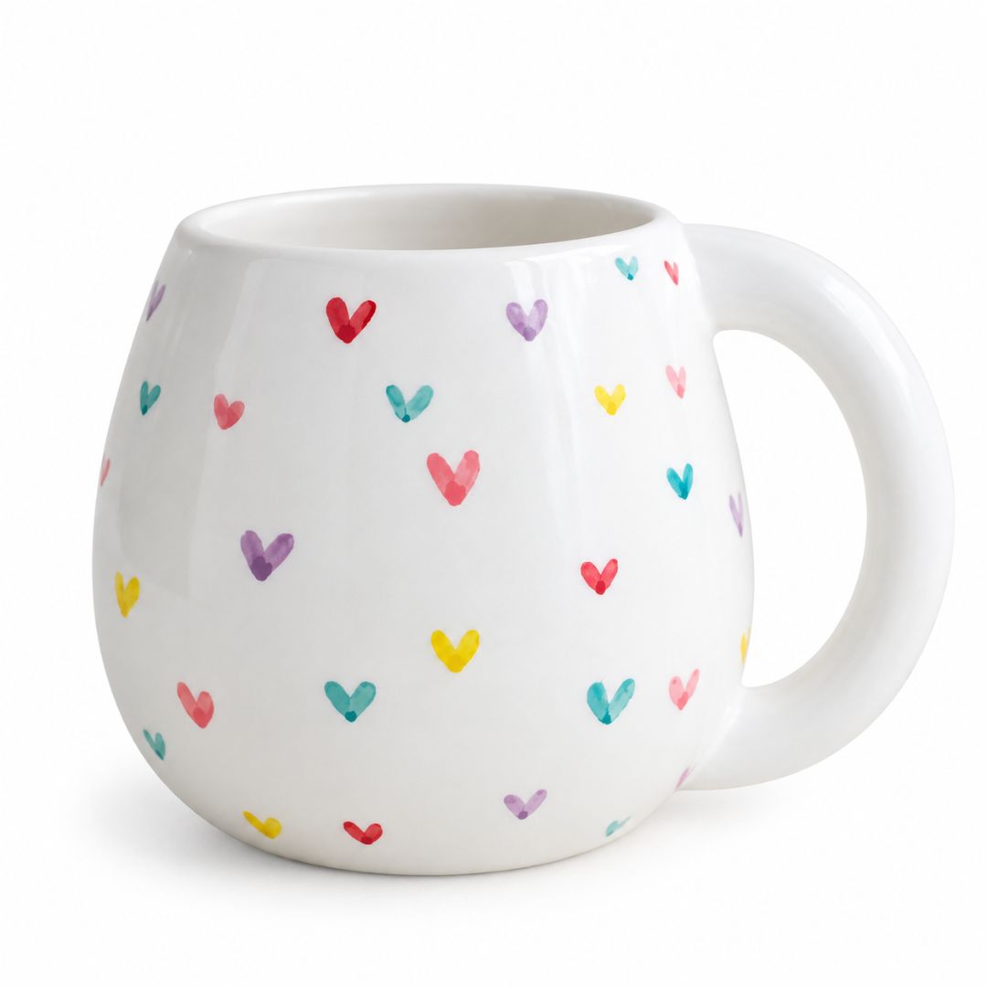 Keramiktasse handbemalt 'Bunte Herzen'