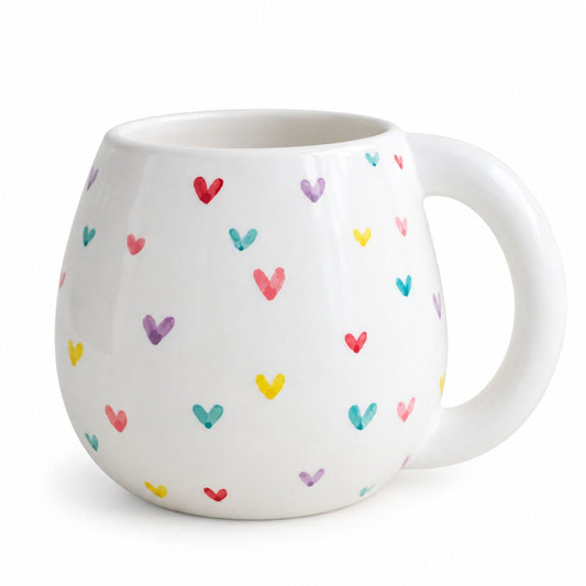 Keramiktasse handbemalt 'Bunte Herzen'
