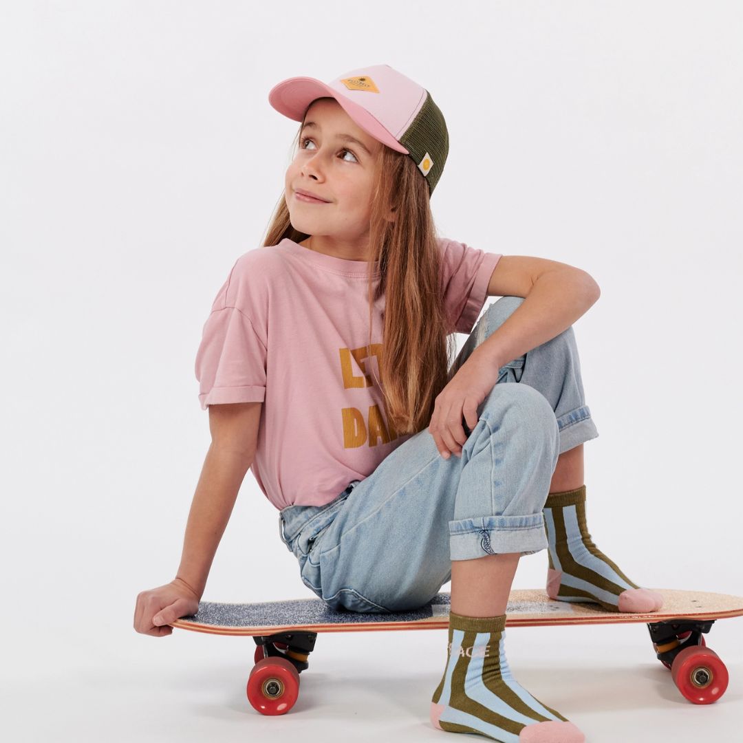 Kinder Trucker-Cap aus Baumwolle rosa/grün