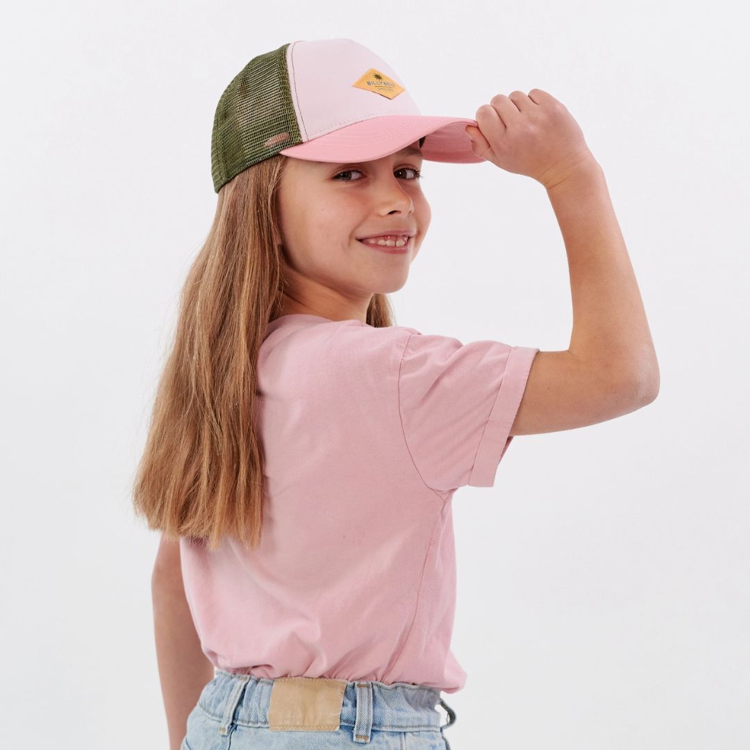 Kinder Trucker-Cap aus Baumwolle rosa/grün