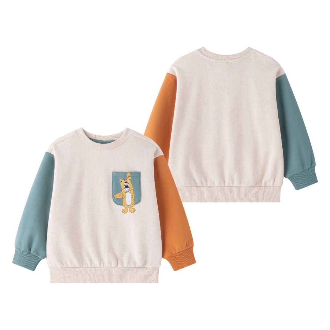 Sweatshirt Colorblock mit Brusttasche 'Beary Funny'
