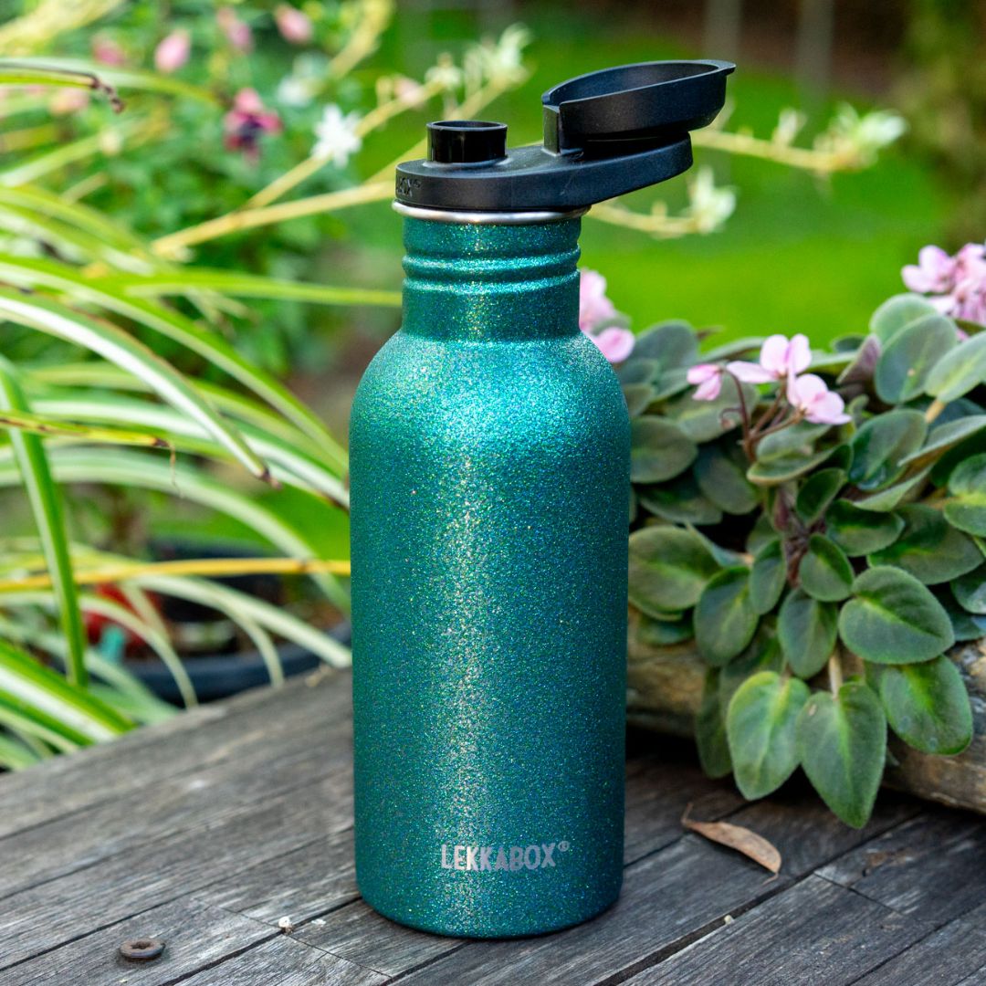LEKKABOX Glitzer Edelstahl Trinkflasche 'GO' aqua 500ml