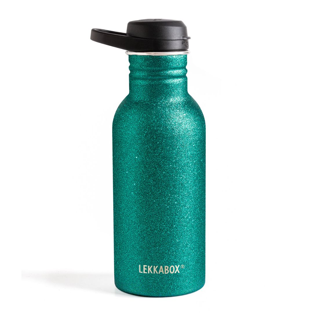 LEKKABOX Glitzer Edelstahl Trinkflasche 'GO' aqua 500ml