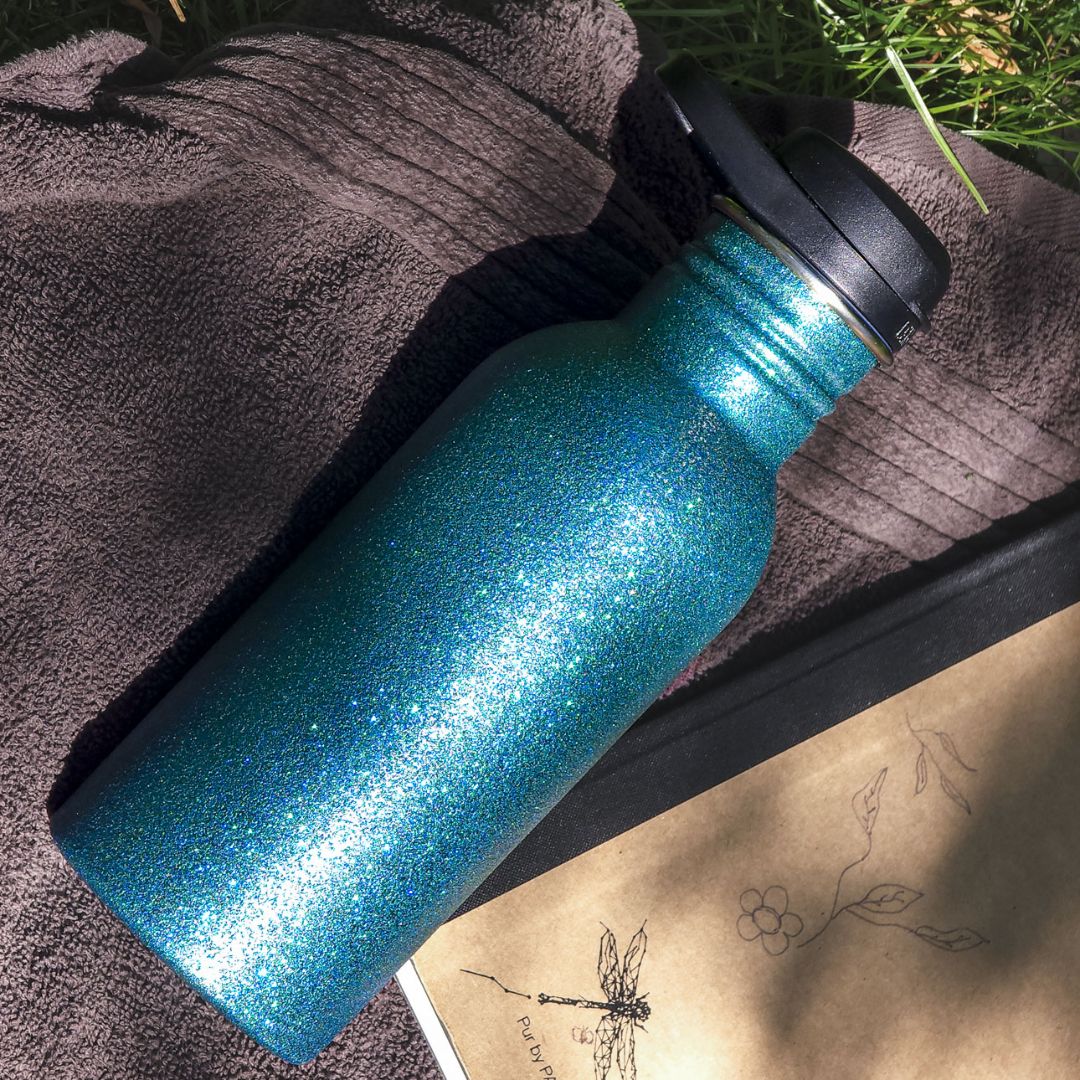 LEKKABOX Glitzer Edelstahl Trinkflasche 'GO' aqua 500ml