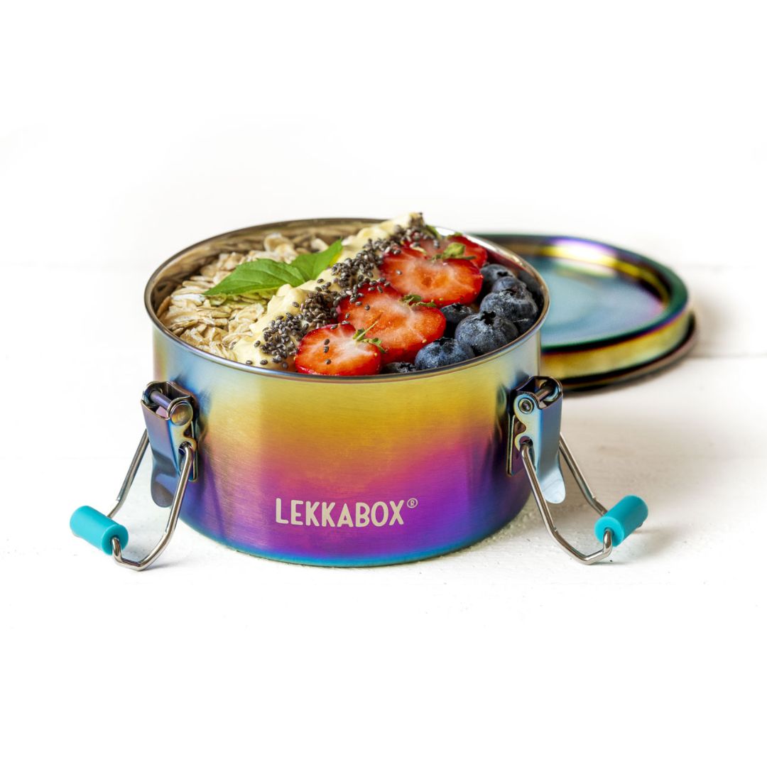 LEKKABOX Runde Edelstahldose 'Rainbow Clipsy'