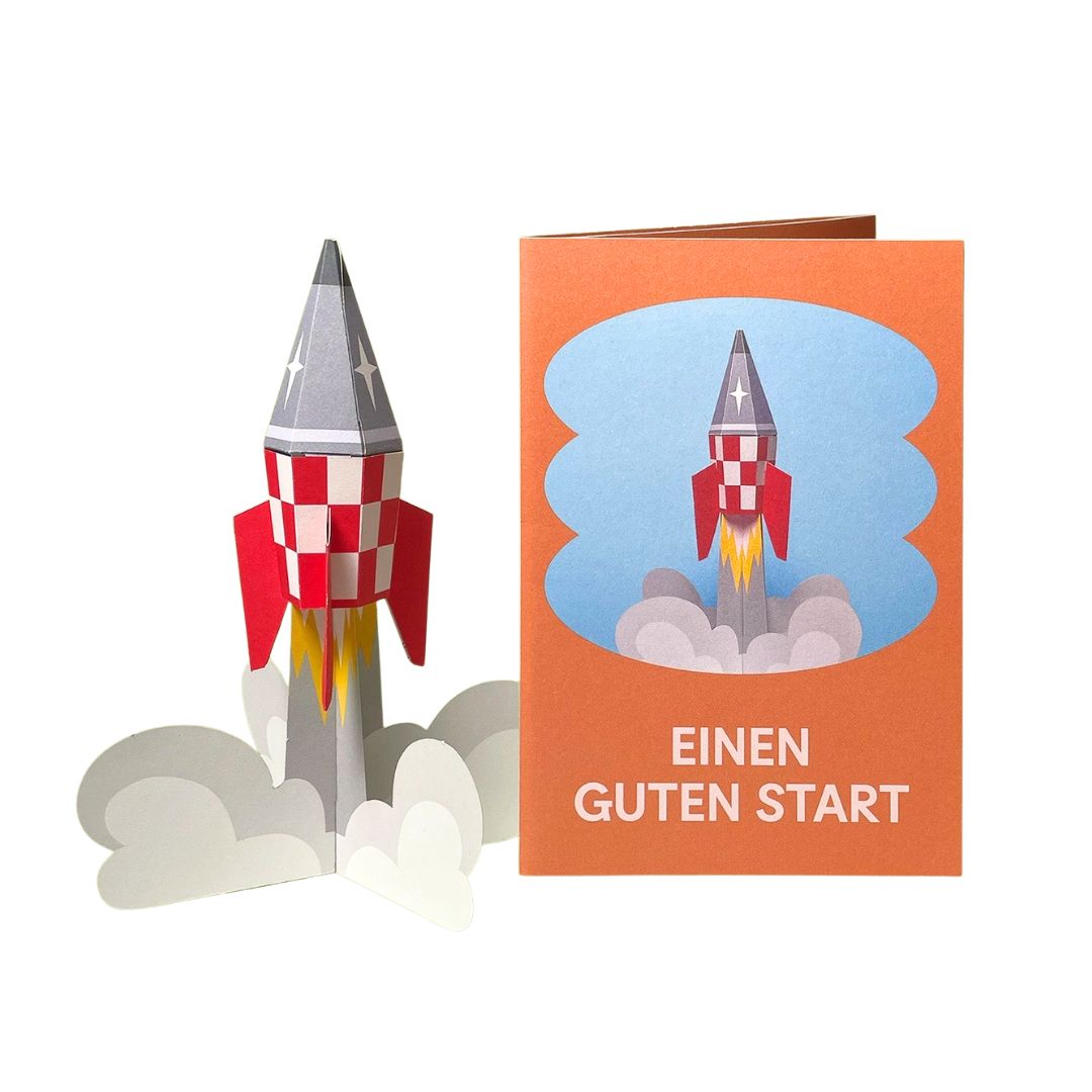 Minikarte 'Retro Rakete' 2in1 Karte & Geschenk in einem