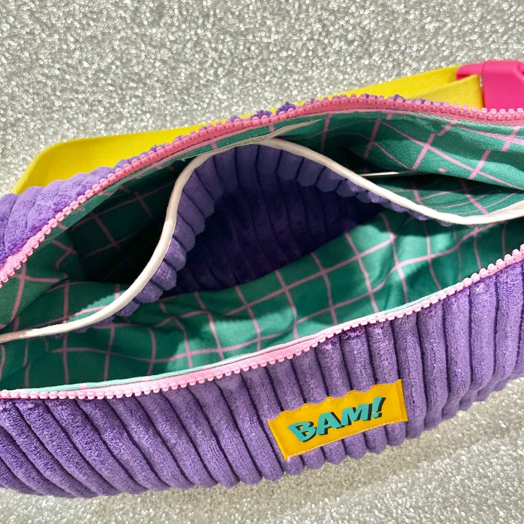 Damen Tasche Moonbag aus Cord 'Bam' lila/gelb