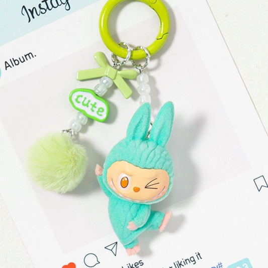 Niedlicher Labubu inspirierter Schlüsselanhänger 'Yoga' türkis