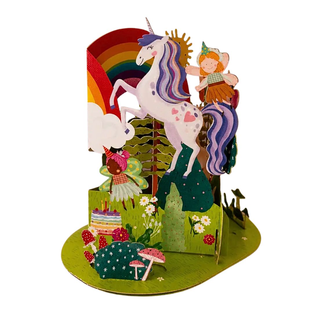 Original Papierschnitt Pop-up-Karte 'Einhorn-Fantasy'