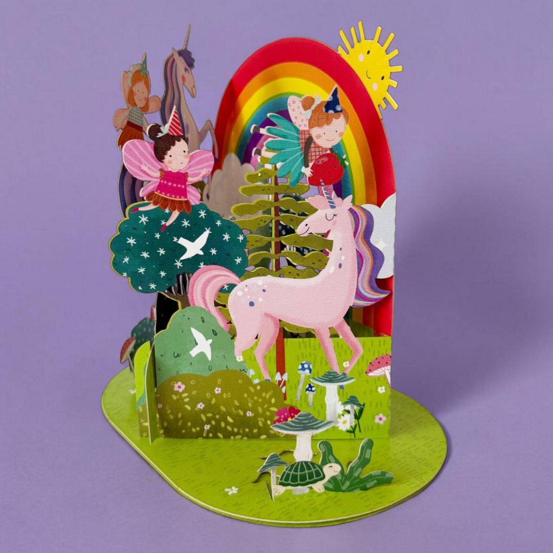 Original Papierschnitt Pop-up-Karte 'Einhorn-Fantasy'