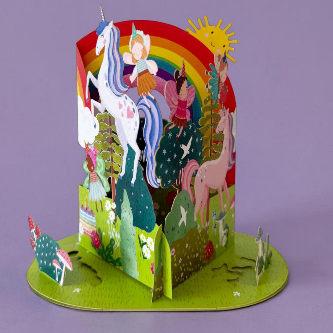 Original Papierschnitt Pop-up-Karte 'Einhorn-Fantasy'