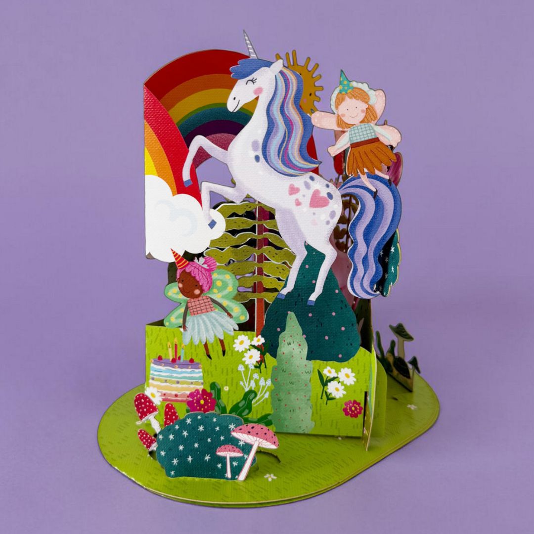 Original Papierschnitt Pop-up-Karte 'Einhorn-Fantasy'