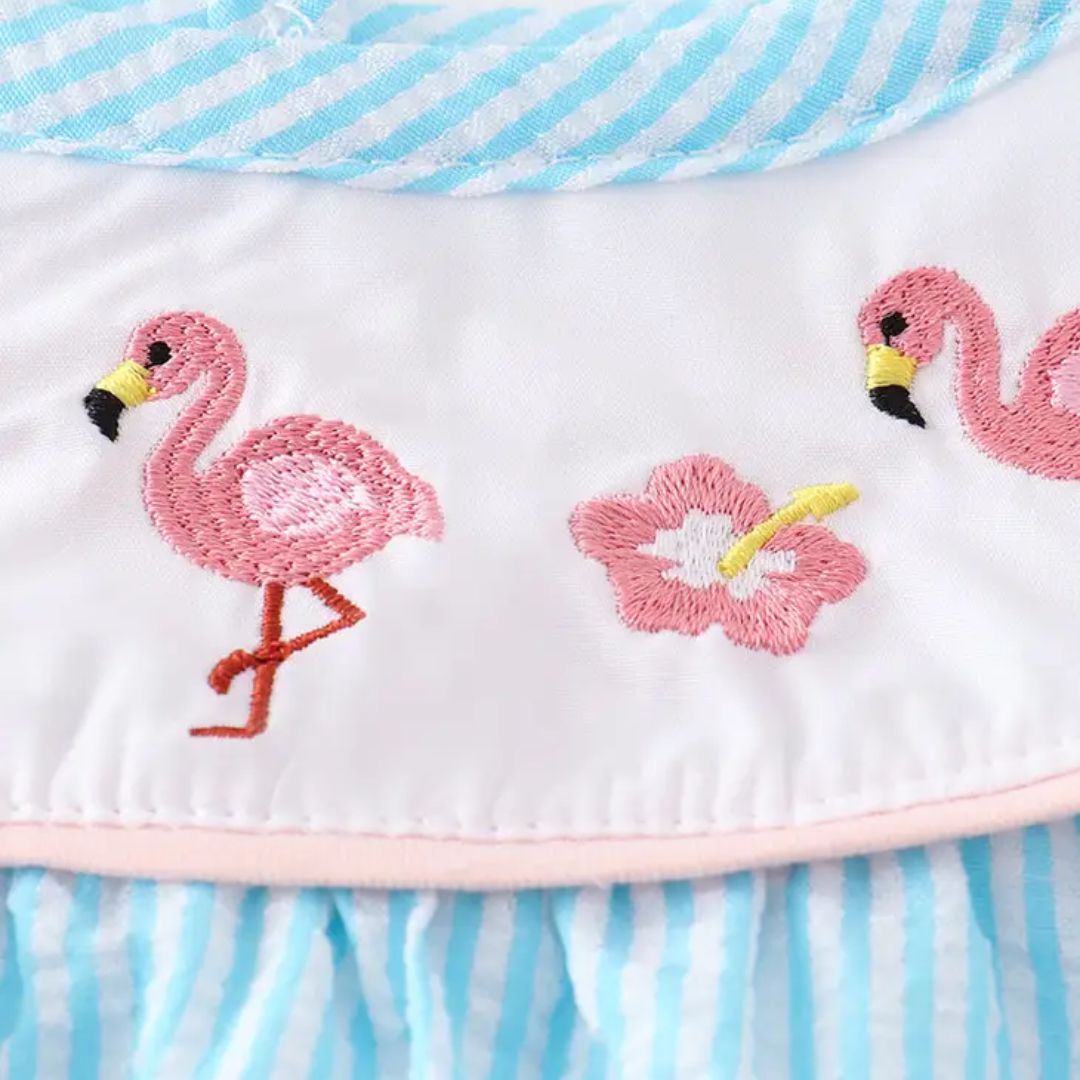 Einteiler mit Flamingo Stickerei blau