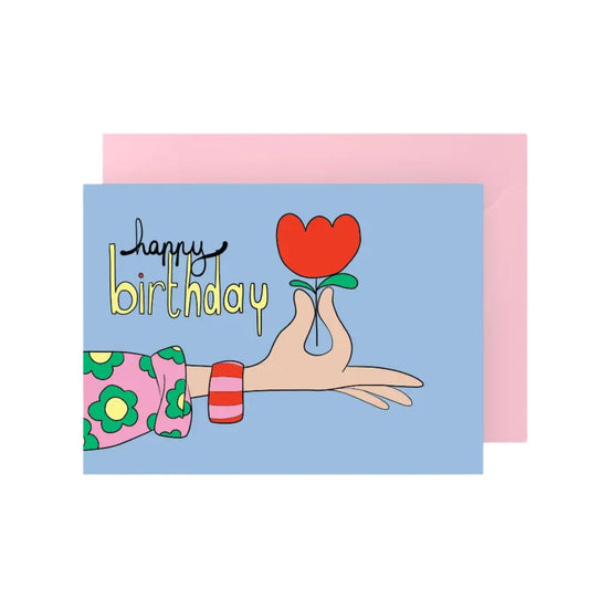 Postkarte mit Umschlag 'HB Blume' blau/rosa Querformat