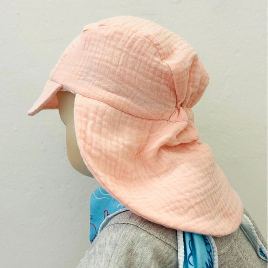 Sommermütze Musselin Cap mit Nackenschutz hellrosa