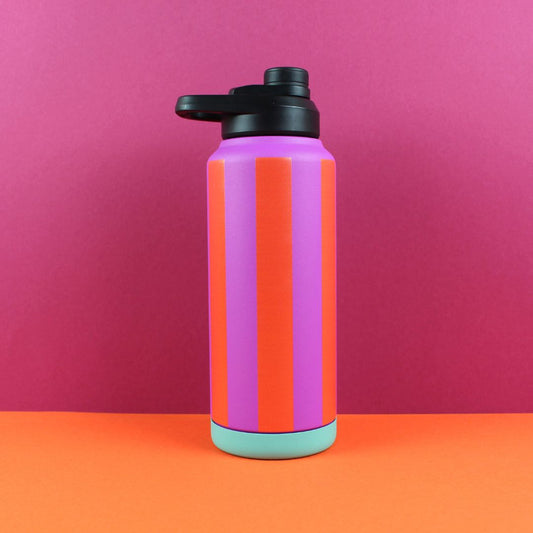Trinkflasche Stripes fuchsia/feuerrot/petrol 1000 ml