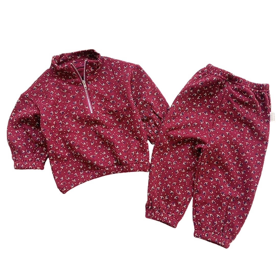 Warmes 2er Set aus Fleece 'Floral Zip' beere